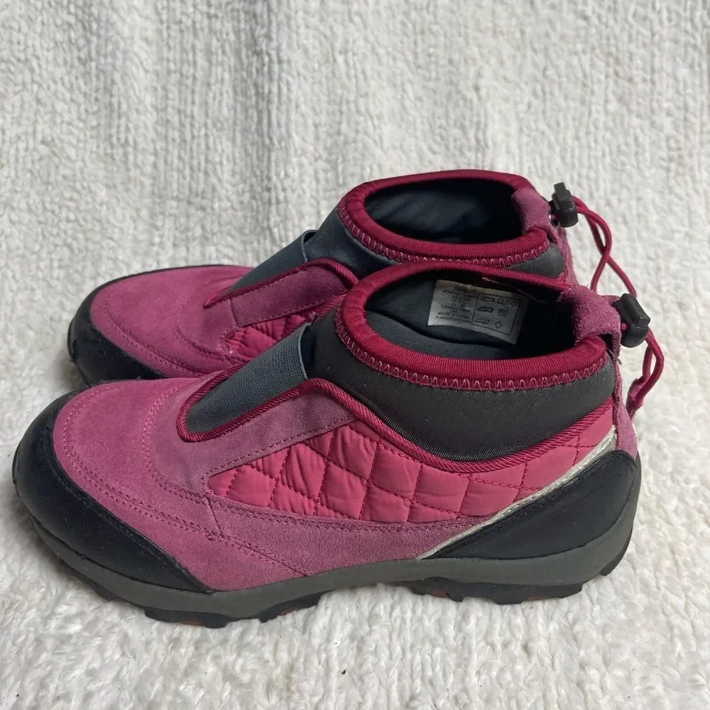 LANDS END Snow Trekker 394044 Pink ,Gray& Black Quilted Ankle Boots SZ8.5B
